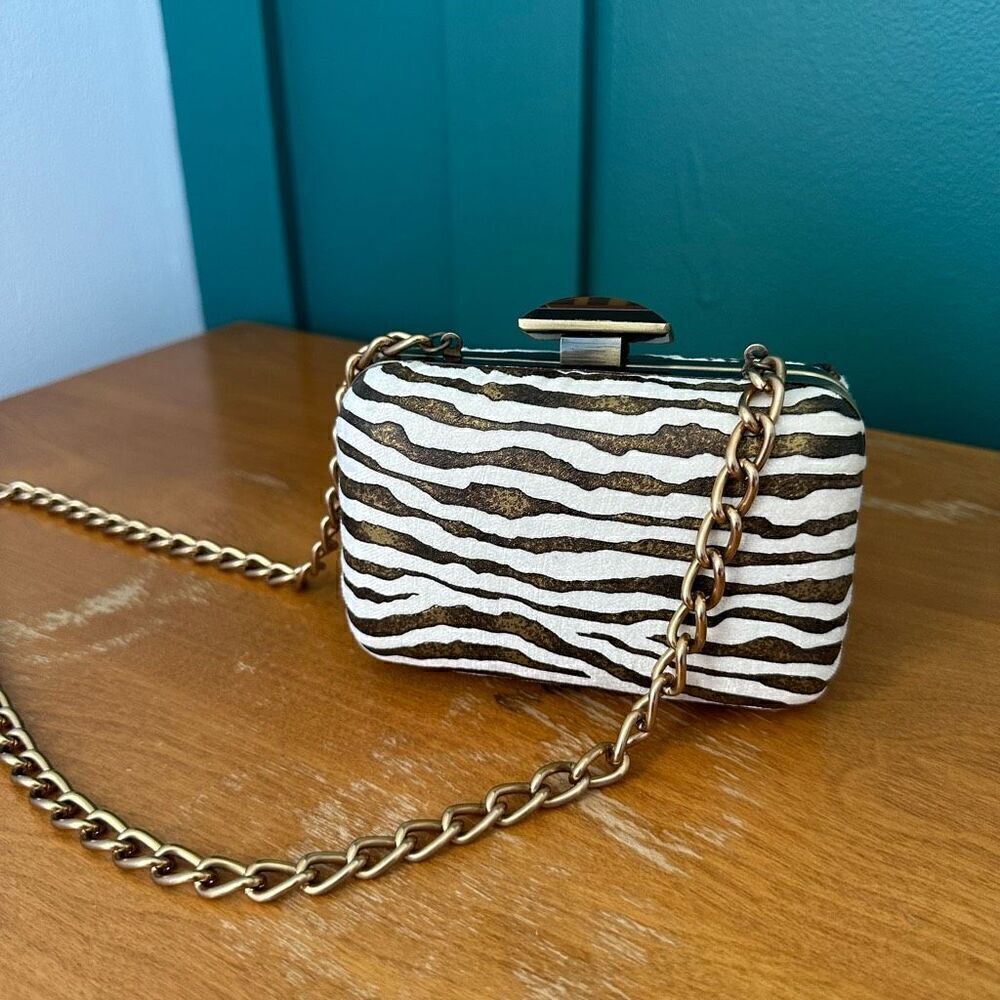Mary Frances Aria Bronze Zebra Printed Tassel Versatile Shoulder Clutch Bag - Picture 6 of 14